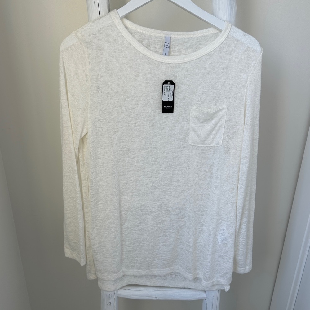 Michelle by Comune Slub Knit Long Sleeve Shirt Cream SZ Large